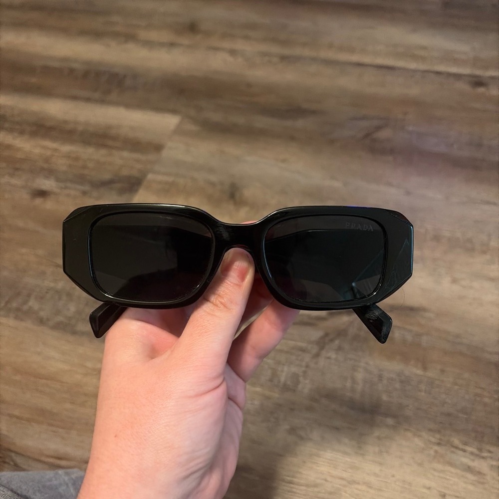 Prada Symbole Black Rectangular Sunglasses SPR 17W Geometric Made in Italy